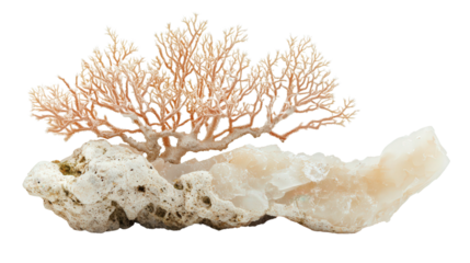 Raw aragonite chunk with coral-like branches Transparent background, PNG file