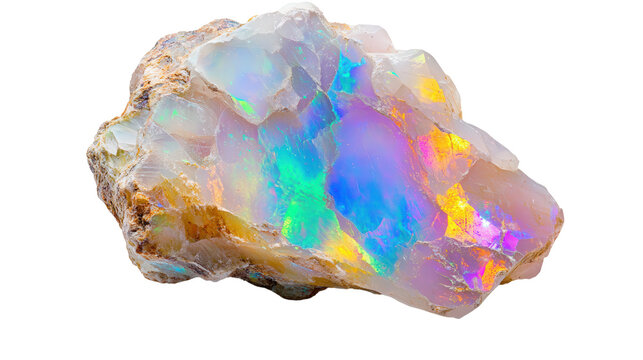 Raw opal chunk with visible play-of-color, Transparent background, PNG file