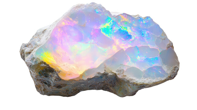 Raw opal chunk with visible play-of-color, Transparent background, PNG file