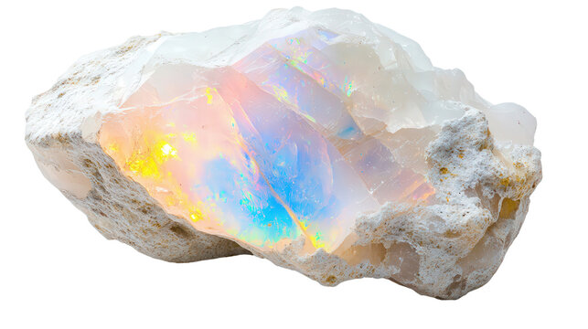 Raw opal chunk with visible play-of-color, Transparent background, PNG file