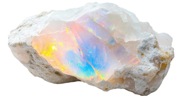 Raw opal chunk with visible play-of-color, Transparent background, PNG file