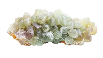 Raw prehnite mineral chunk with grape-like clusters, Transparent background, PNG file
