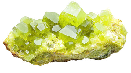 Raw pyromorphite chunk with bright green acicular crystals, Transparent background, PNG file