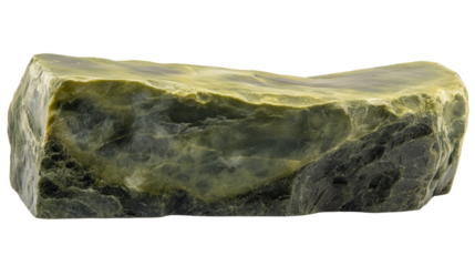 Raw serpentine chunk with olive green tones, Transparent background, PNG file