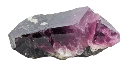 Raw spinel chunk with deep magenta hues, Transparent background, PNG file