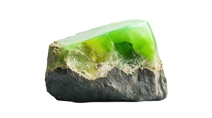 Raw chrysoprase chunk with apple green hue, Transparent background, PNG file