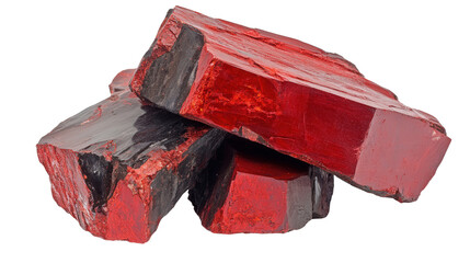 Raw cinnabar chunk with red mercury sulfide, Transparent background, PNG file
