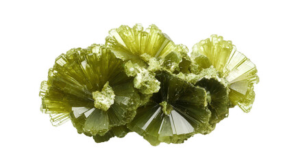Raw vesuvianite mineral chunk with olive green tones, Transparent background, PNG file