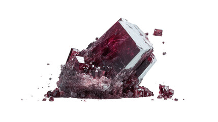 Raw eudialyte mineral chunk with deep red crystal grains, Transparent background, PNG file