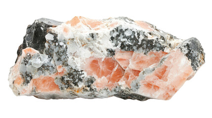 Raw feldspar mineral chunk with salmon tones, Transparent background, PNG file