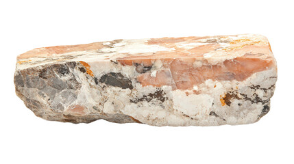 Raw feldspar mineral chunk with salmon tones, Transparent background, PNG file