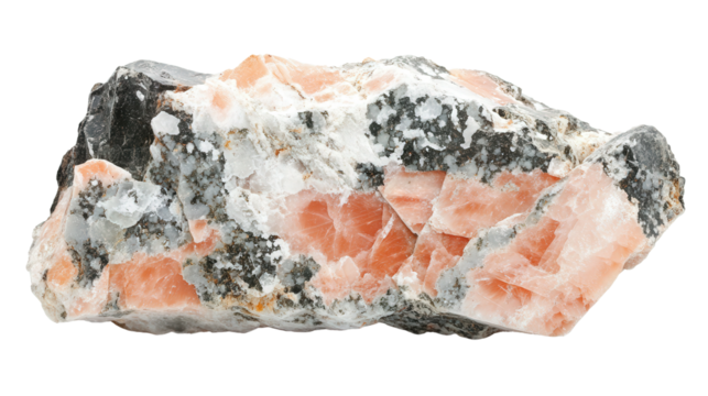 Raw feldspar mineral chunk with salmon tones, Transparent background, PNG file
