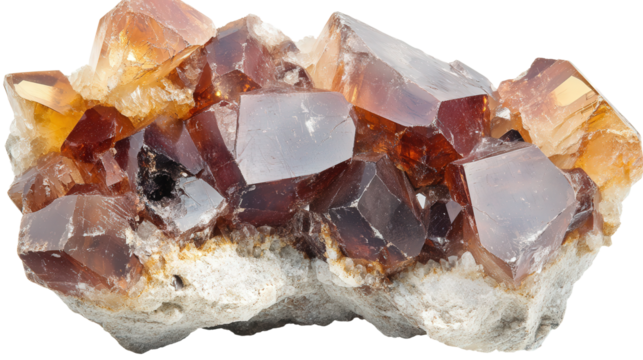 Raw zircon chunk with brown and red tints, Transparent background, PNG file