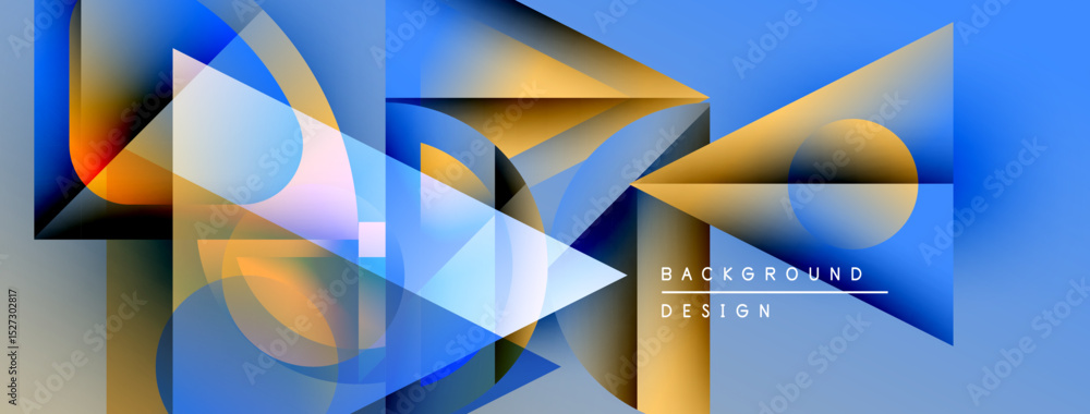 Aufkleber Abstract geometric composition. Blue, gold hues dominate. Shapes overlap, creating dynamic visual effect. Modern design element.