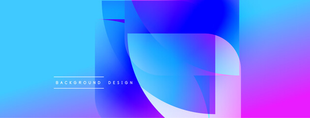 Abstract vibrant background. Overlapping shapes create dynamic visual effect. Gradient colors blend smoothly, modern design elements present.