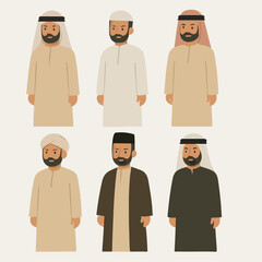 Vector Set Men in traditional clothing Middle Eastern culture