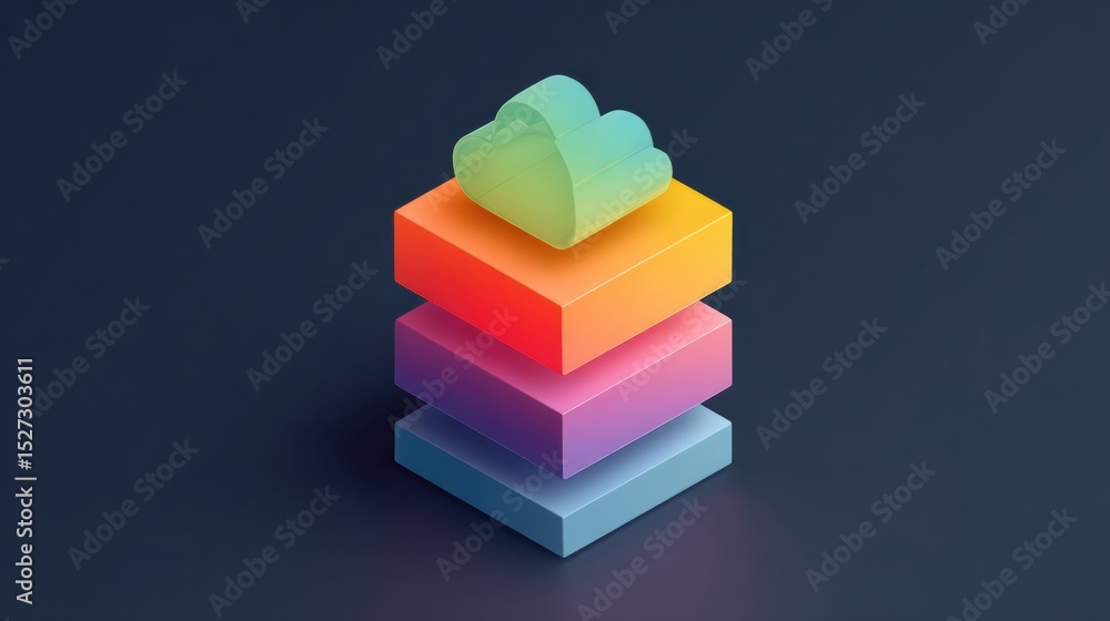 Poster Cloud Computing Service Layers in a Modern Stacked Block Design With Technology Colors