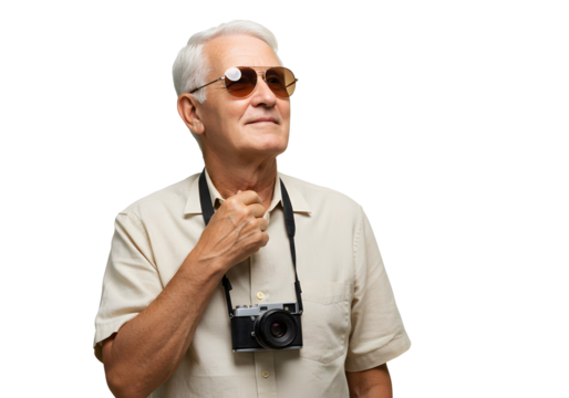Man with Camera Happy Tourist Older Traveller Photography