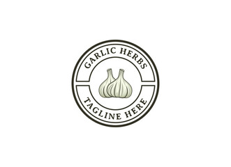 Vector Logo Illustration Garlic. Garlic Herbs Badge Logo Design