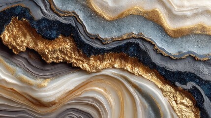 surface with swirling patterns in shades of ivory, charcoal, and soft gold, creating a fluid motion effect with a high-gloss finish, captured in even studio lighting to emphasize the natural 
