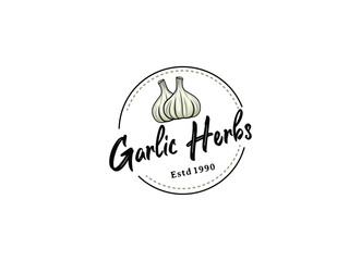 Fototapeta premium Vector Logo Illustration Garlic. Garlic Herbs Badge Logo Design