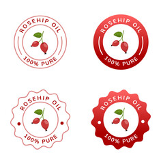 rosehip oil pure label white and red color. natural ingredient for cosmetic or beauty product. 