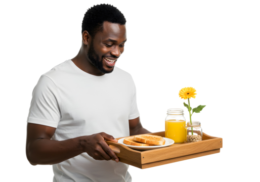 Man Holds Tray Food Present Happy Fathers Day Surprise - Powered by Adobe