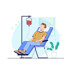 Blood Donation Concept with Man Donating Blood in Hospital