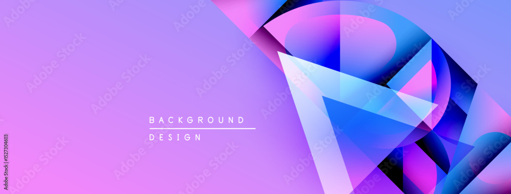 Poster Abstract geometric shapes blend purple, blue hues. Modern design features gradient transitions, dynamic composition. Text reads background design.