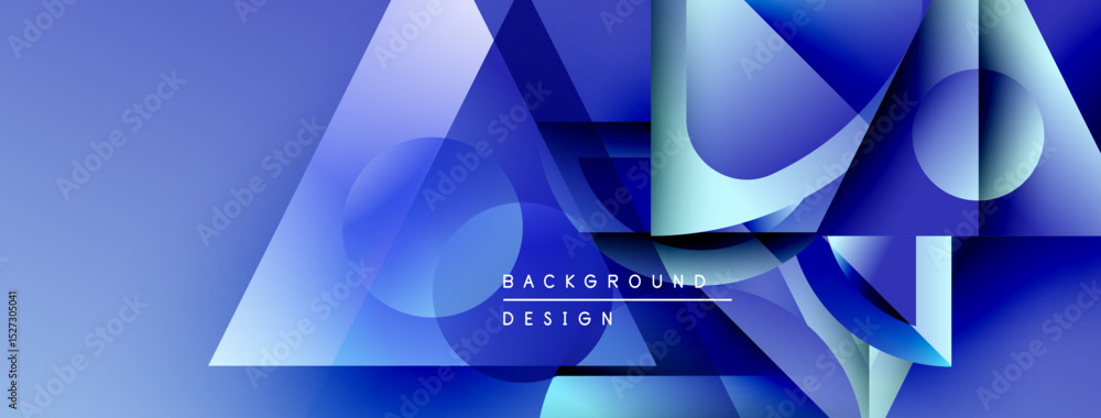 Aufkleber Abstract blue design features overlapping geometric shapes. Gradient colors create depth, modern aesthetic. Minimalist composition, clean lines.