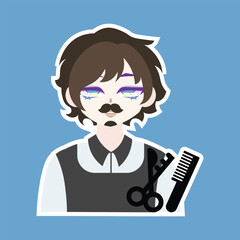 Colored Cute Barber Profession Avatar Cartoon Illustration