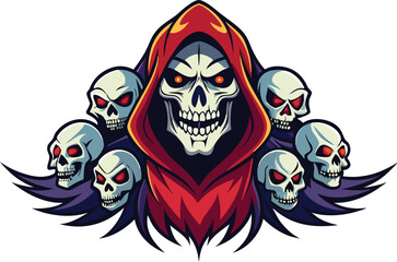 Grim Reaper with Skulls Vector Illustration for Halloween or Horror Themes