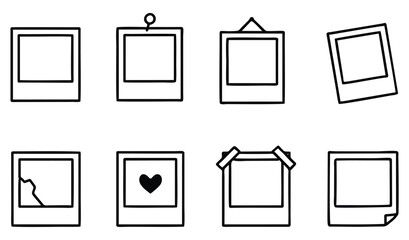 Minimalist Polaroid Frame Icons – Black and White Outline Vector Set