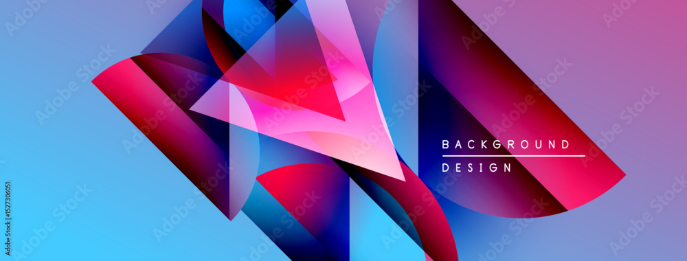 Poster Abstract geometric shapes blend vibrant colors. Gradient transitions create dynamic visual effect. Modern design element for backgrounds.