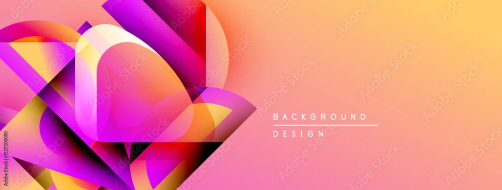 Aufkleber Abstract geometric shapes blend vibrant pinks, purples, yellows. Gradient background creates dynamic visual effect. Modern design element.