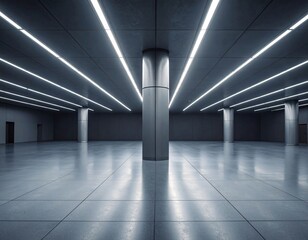 Large empty hall with a single beam of light from the ceiling