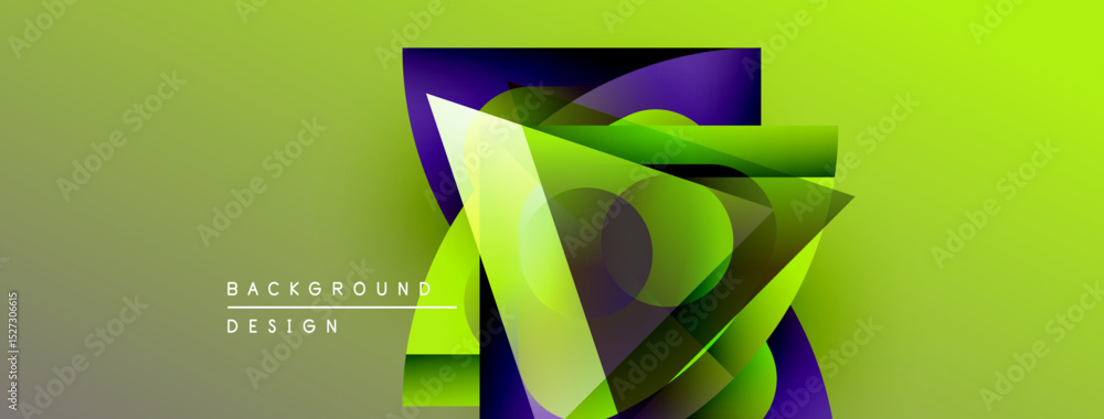 Poster Abstract geometric design. Vibrant green, purple gradients create dynamic composition. Modern background suitable for digital projects.