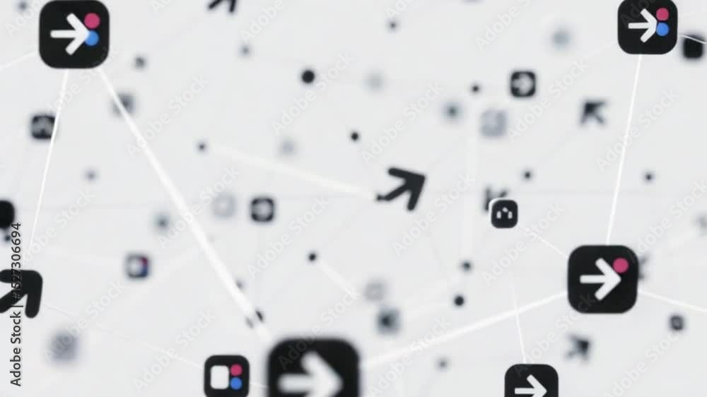 Poster animation of digital interface icons, futuristic network data flow, cyber connection hud elements, v