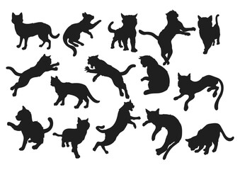 Set of black cat silhouettes.