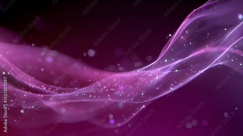 Poster abstract pink wave background with bokeh and particles flowing gracefully in dark color