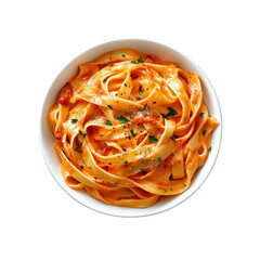 Delicious Creamy Tomato Pasta, Fettuccine Alfredo with a hint of Tomato Sauce in a White Bowl