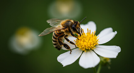Bee Collecting Nectar From White Flower
