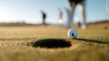 Edge of golf ball hole on golf course 