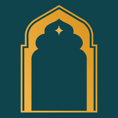 Ornate Golden Archway on Teal Background, Traditional Architecture Style