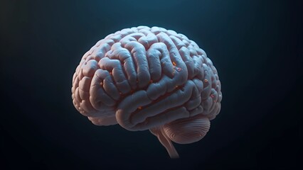 3D Render: Illuminated Human Brain, Detailed Anatomy, Dark Background