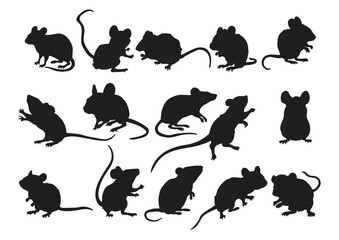 Set of mouse silhouette, rat, rodent

