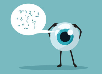 Eye Mascot Seeing Floaters Vector Medical Concept Cartoon. Eye condition of vitreous detachment and its side effects 
