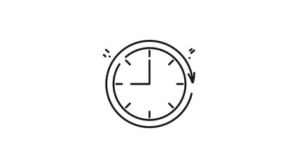 Clock linear icon animation. Clock linear icon, black and white, suitable for time management apps, websites, and print materials needing a simple clock symbol. Animated outline icon - Powered by Adobe