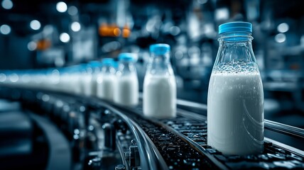 Automatic milk bottle made of plastic, production line demonstrating assembly