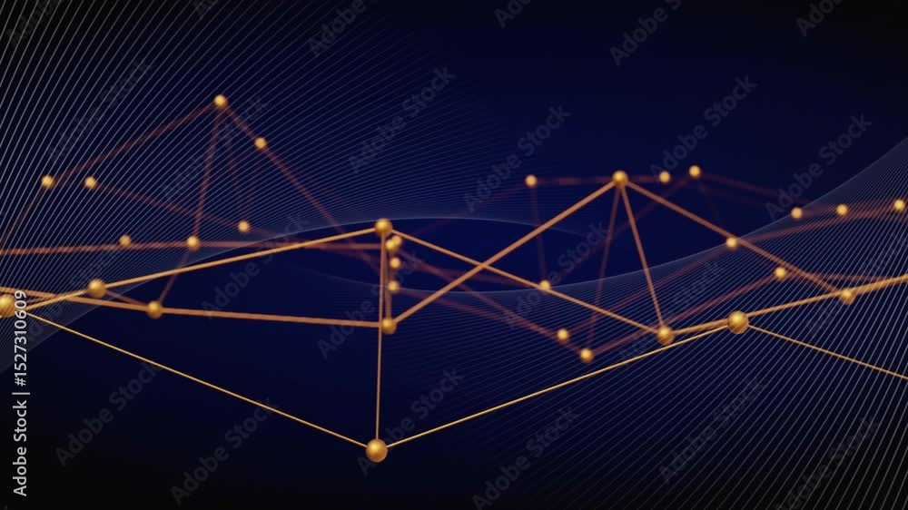 Aufkleber golden network shifting angle triggers wireframe wave weaving through nodes showing tech data flow